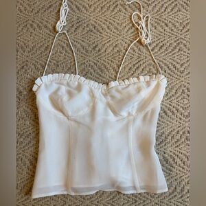 Reformation White Tank Top with Ruffle Neckline
